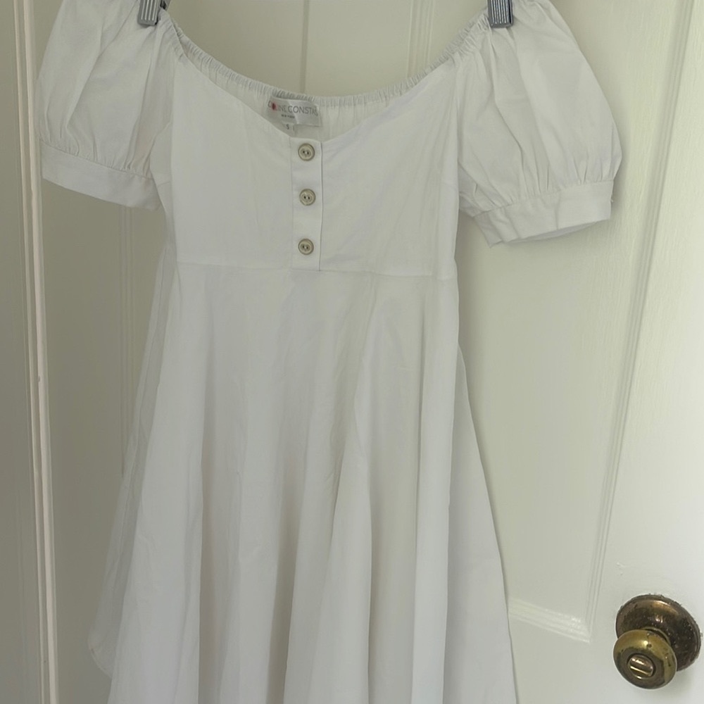 CAROLINE CONSTAS Dina Mina Dress IN ALL WHITE WITH GOLD Buttons